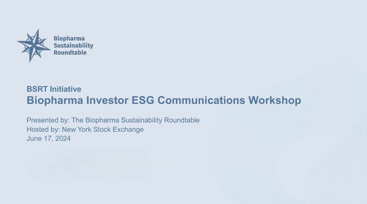 Biopharma Investor ESG Communications In-Person Workshop